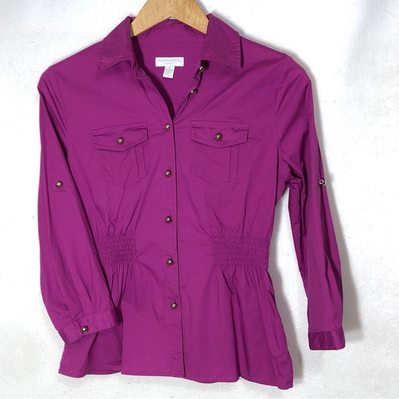 Charter Club Petite Button Down Elastic Waist Shirt with Gold Buttons - Picture 1 of 5
